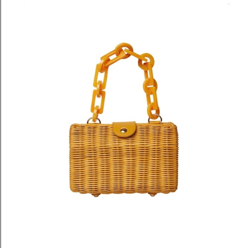 BTB Los Angeles Paige acrylic handle wicker clutch